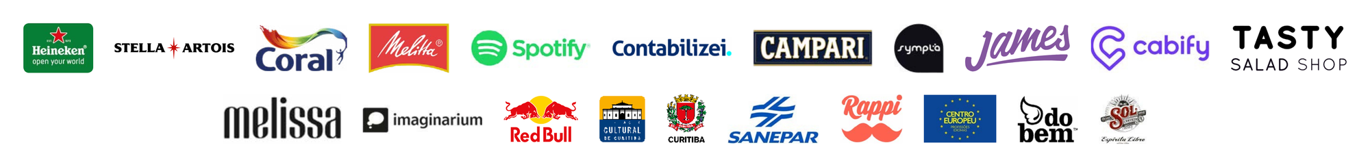 Marcas que já cocriaram com o Subtropikal: Heineken, Stella Artois, Coral, Melitta, Spotify, Contabilizei, Campari, Sympla, James, Cabify, Tasty Salad Shop, Melissa, Imaginarium, Red Bull, Fundação Cultural de Curitiba, Prefeitura de Curitiba, Sanepar, Rappi, Centro Europeu, Do Bem, Sol